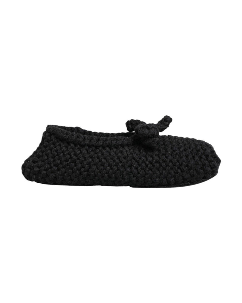 Dolce & Gabbana Black Wool Knit Slip On Ballerina Flats Shoes Shoes