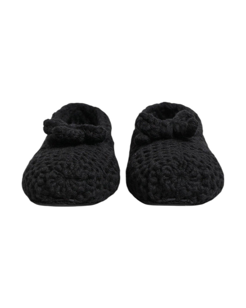 Dolce & Gabbana Black Wool Knit Slip On Ballerina Flats Shoes Shoes