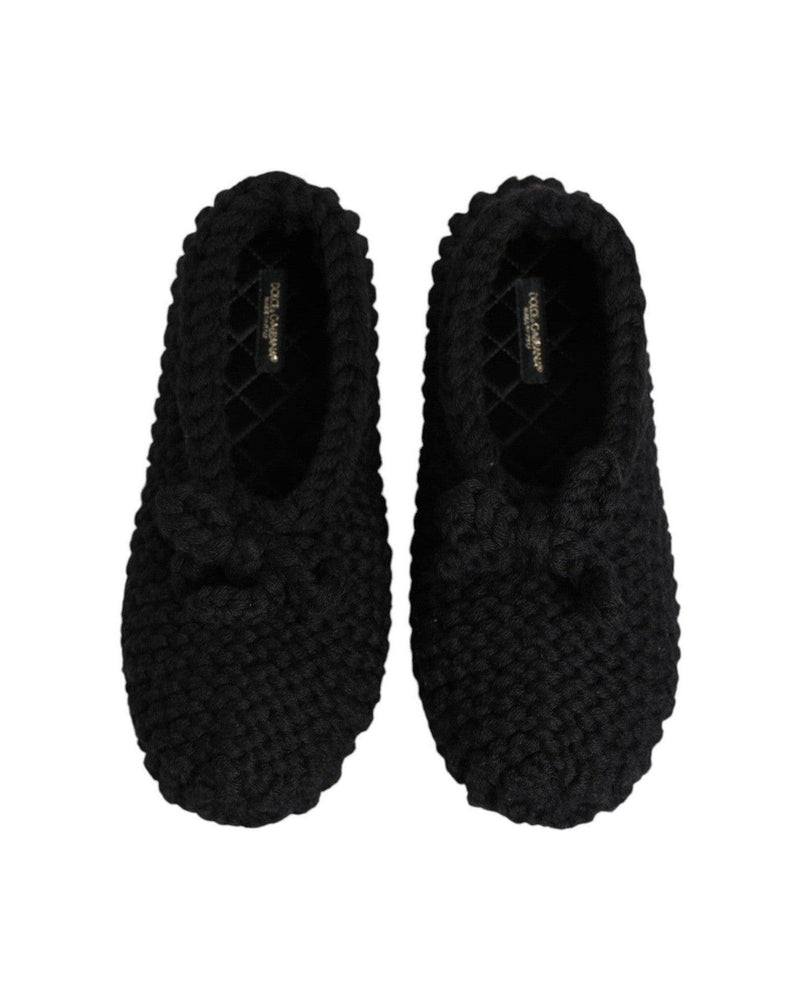 Dolce & Gabbana Black Wool Knit Slip On Ballerina Flats Shoes Shoes