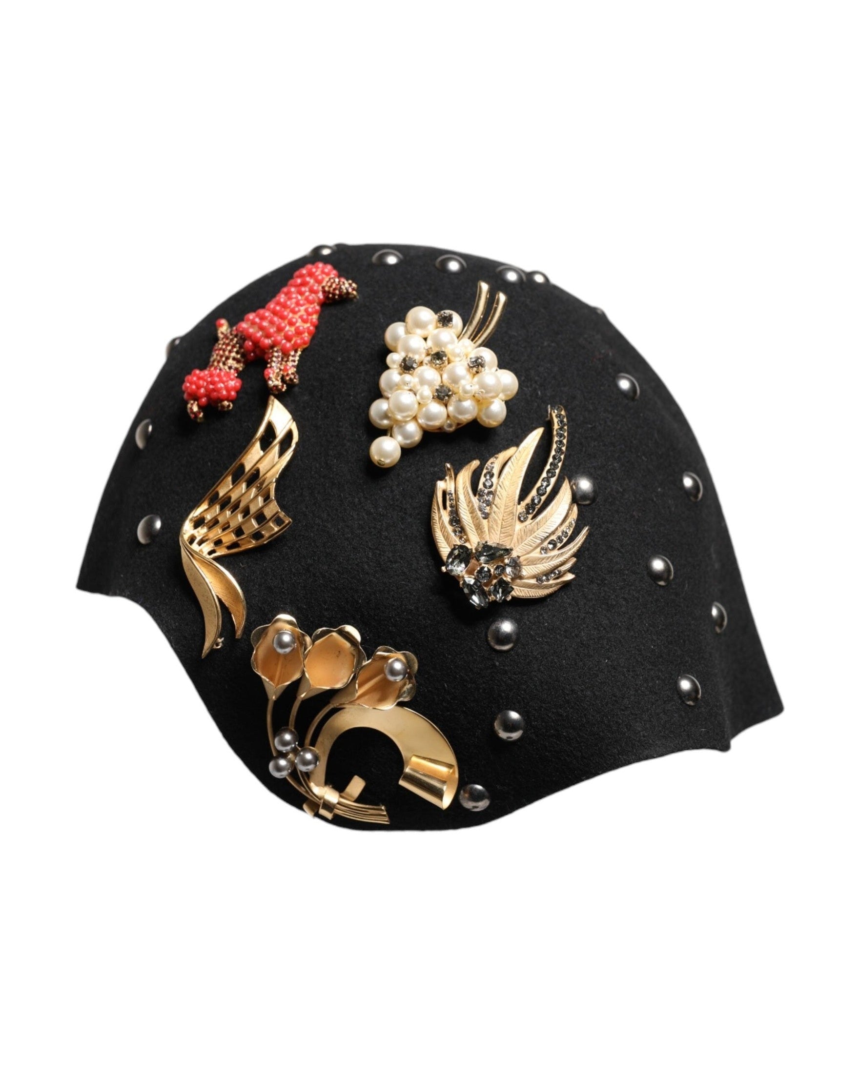 Dolce & Gabbana Black Wool Multicolor Embellished Cloche Hat Glam Steals