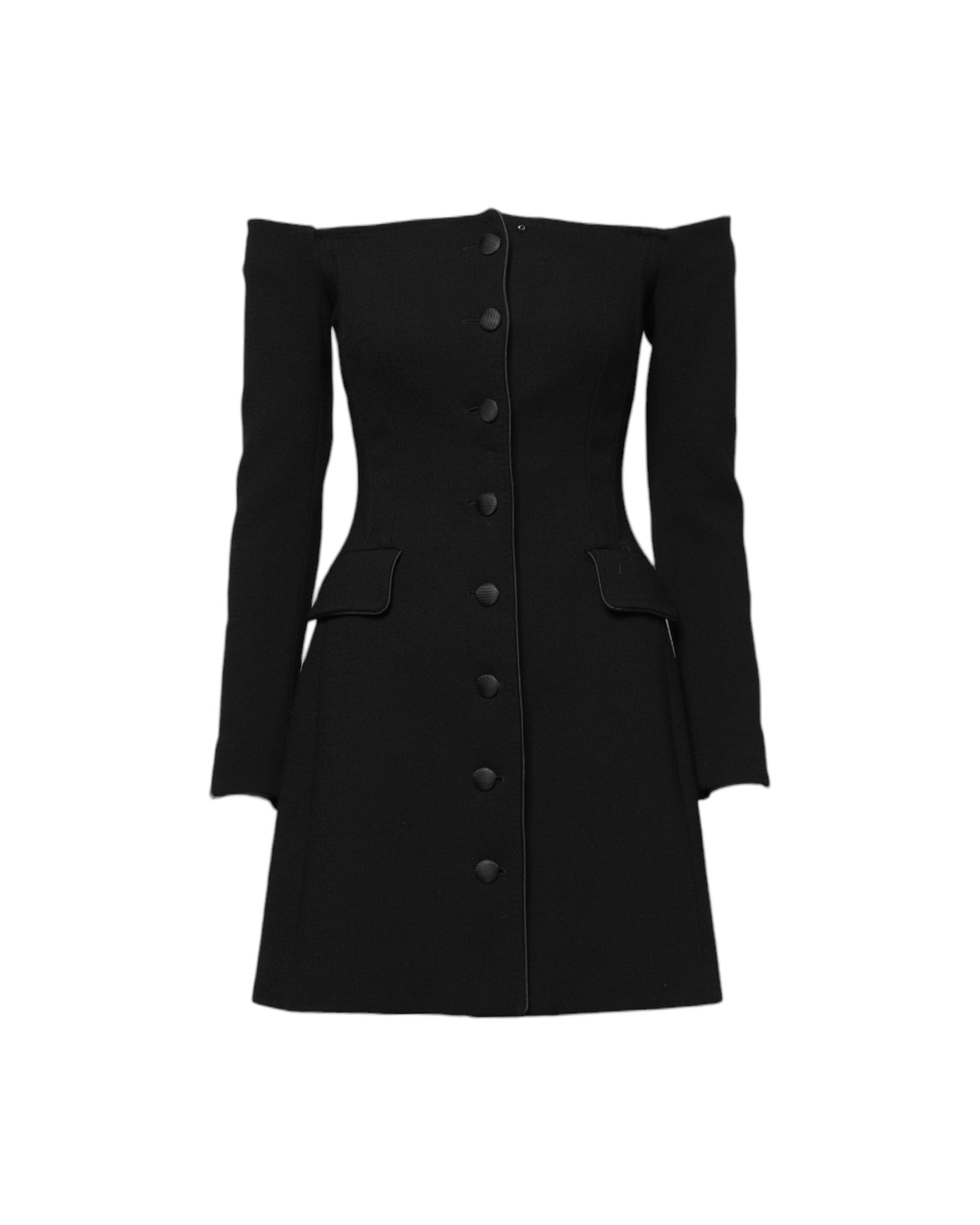 Dolce & Gabbana Black Wool Off Shoulder A Line Mini Dress Glam Steals