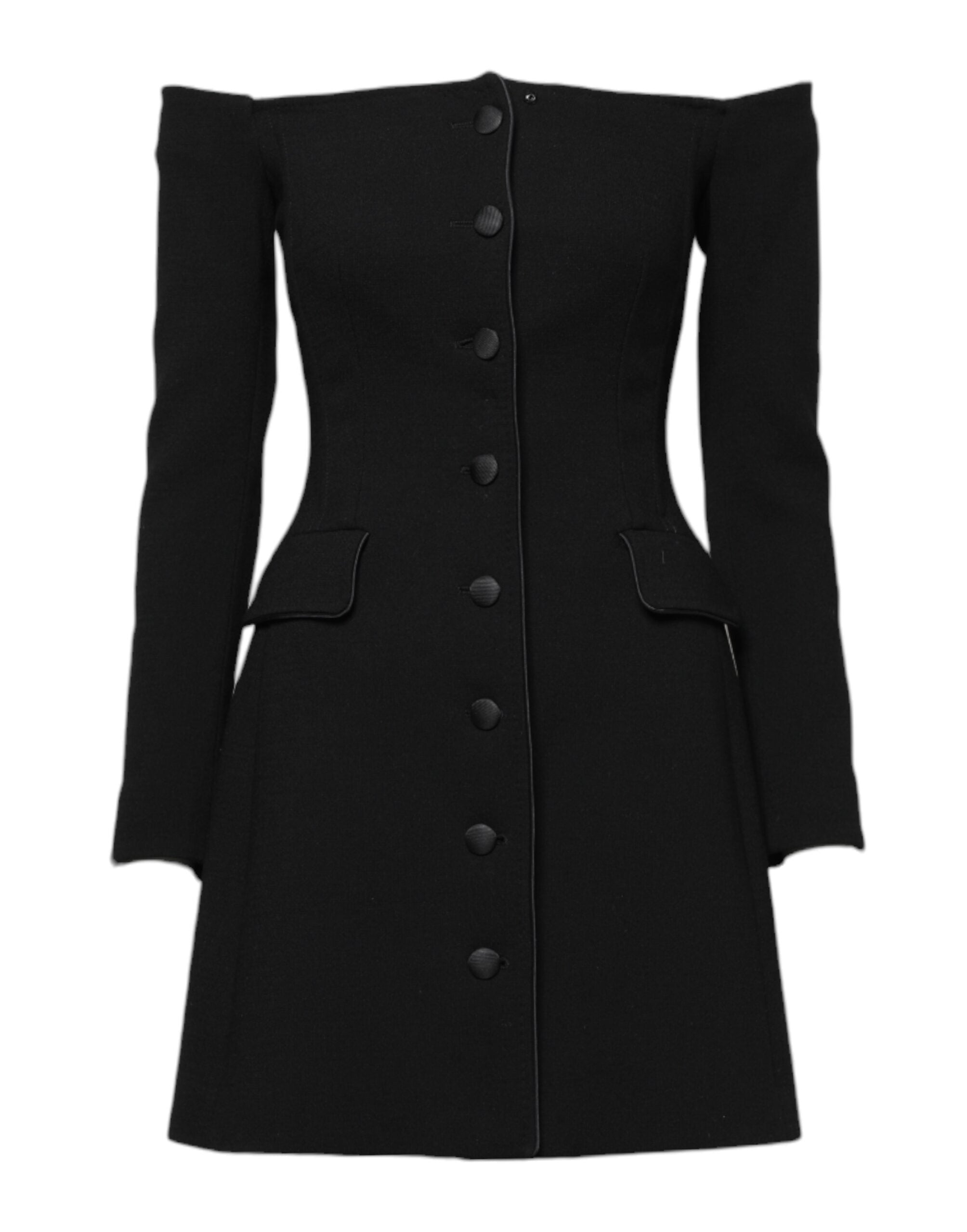Dolce & Gabbana Black Wool Off Shoulder A Line Mini Dress Glam Steals