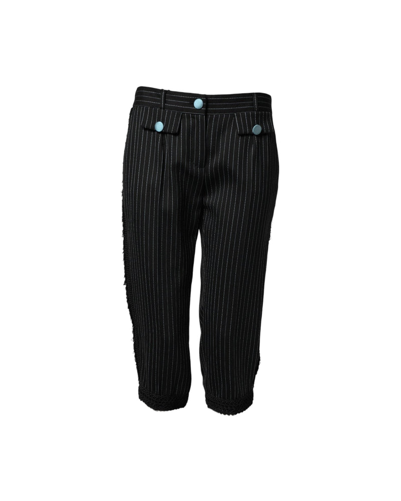 Dolce & Gabbana Black Wool Stripes Cropped Trousers Trousers