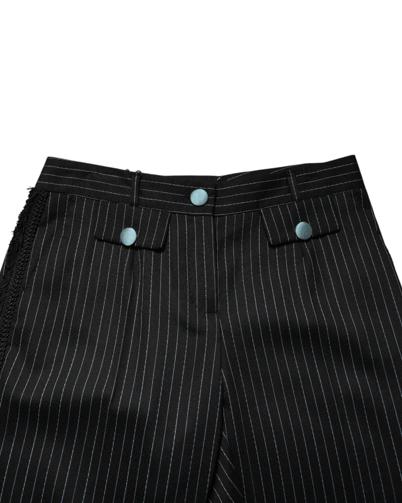 Dolce & Gabbana Black Wool Stripes Cropped Trousers Trousers