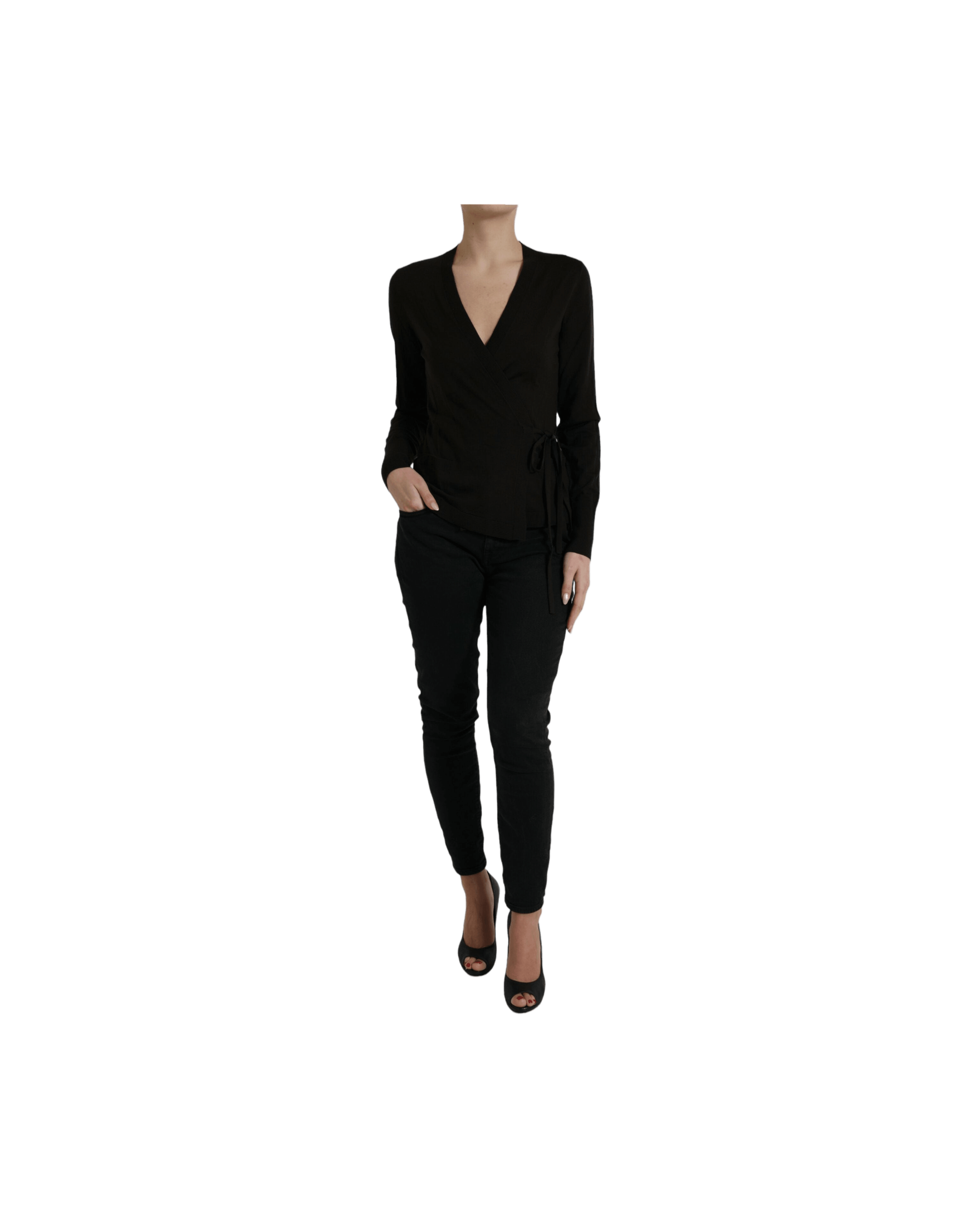 Dolce & Gabbana Black Wool V Neck Crossed Cardigan Glam Steals