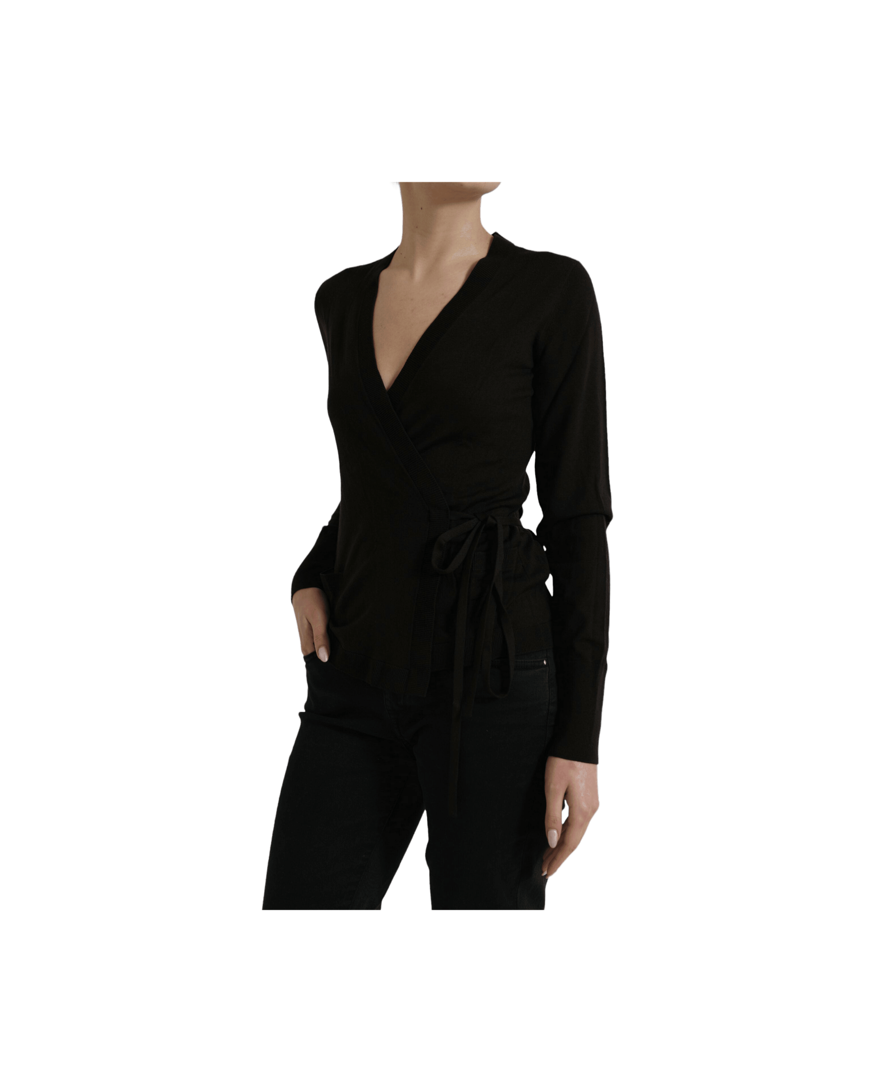 Dolce & Gabbana Black Wool V Neck Crossed Cardigan Glam Steals