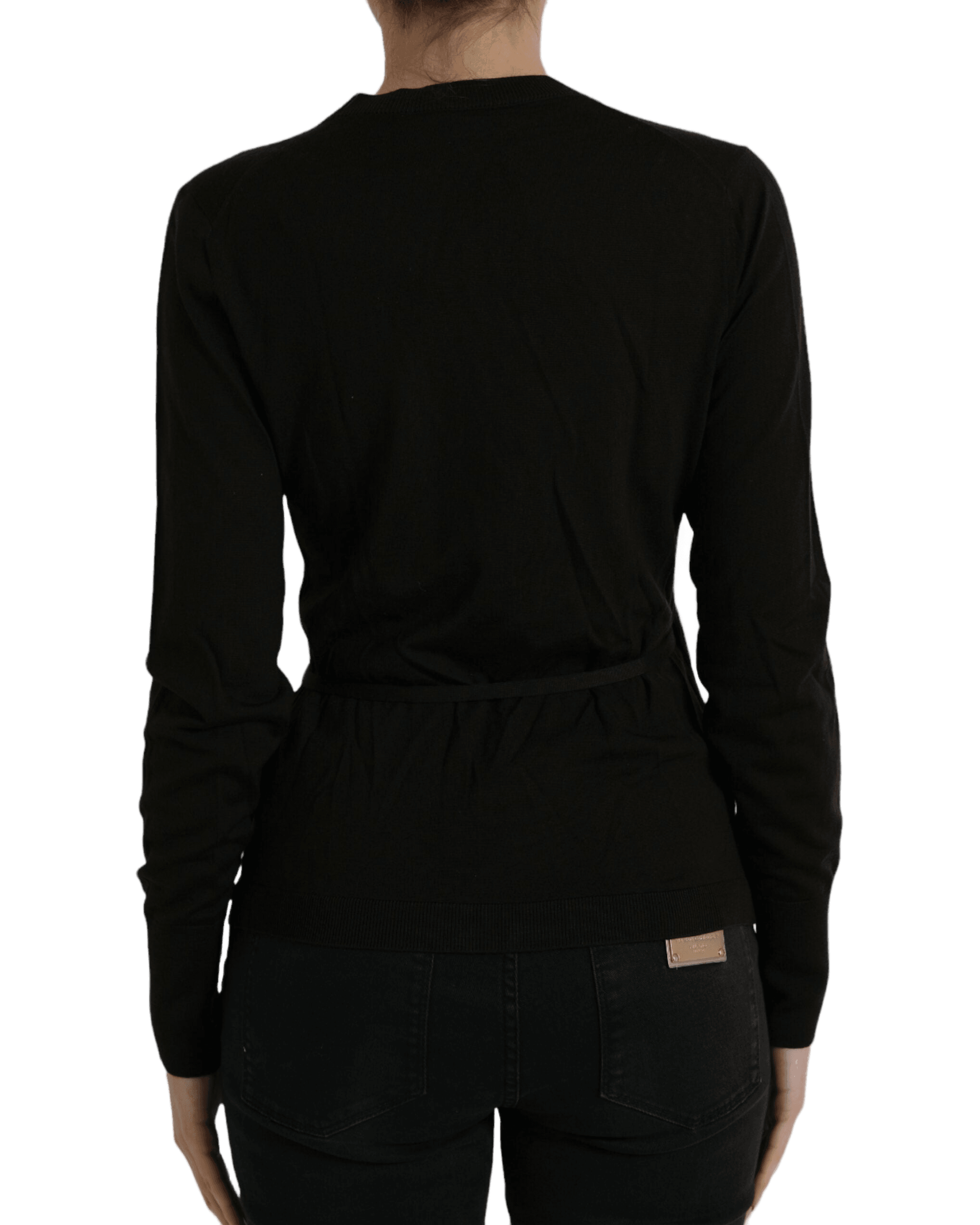 Dolce & Gabbana Black Wool V Neck Crossed Cardigan