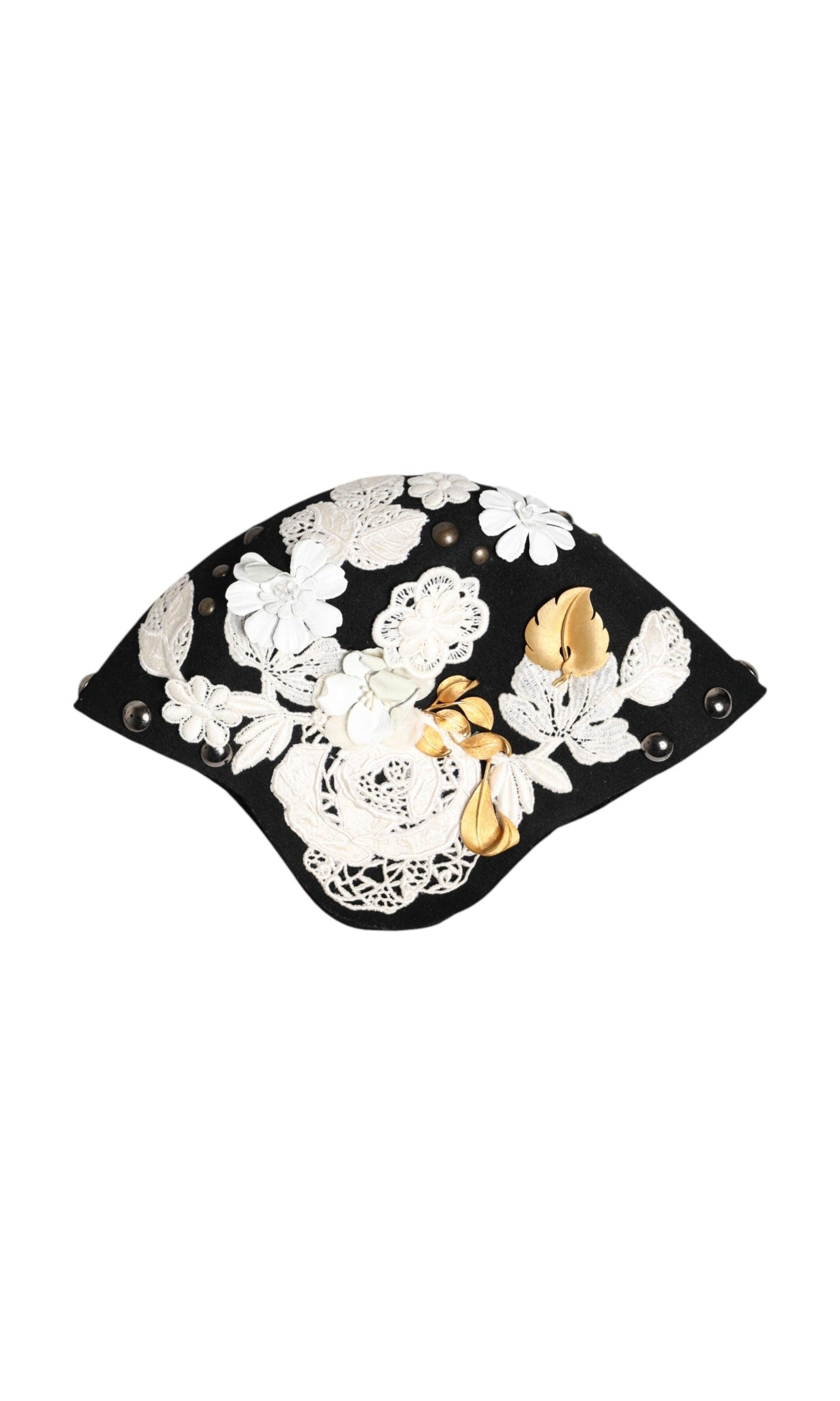 Dolce & Gabbana Black Wool White Floral Gold Leaf Cloche Hat Glam Steals
