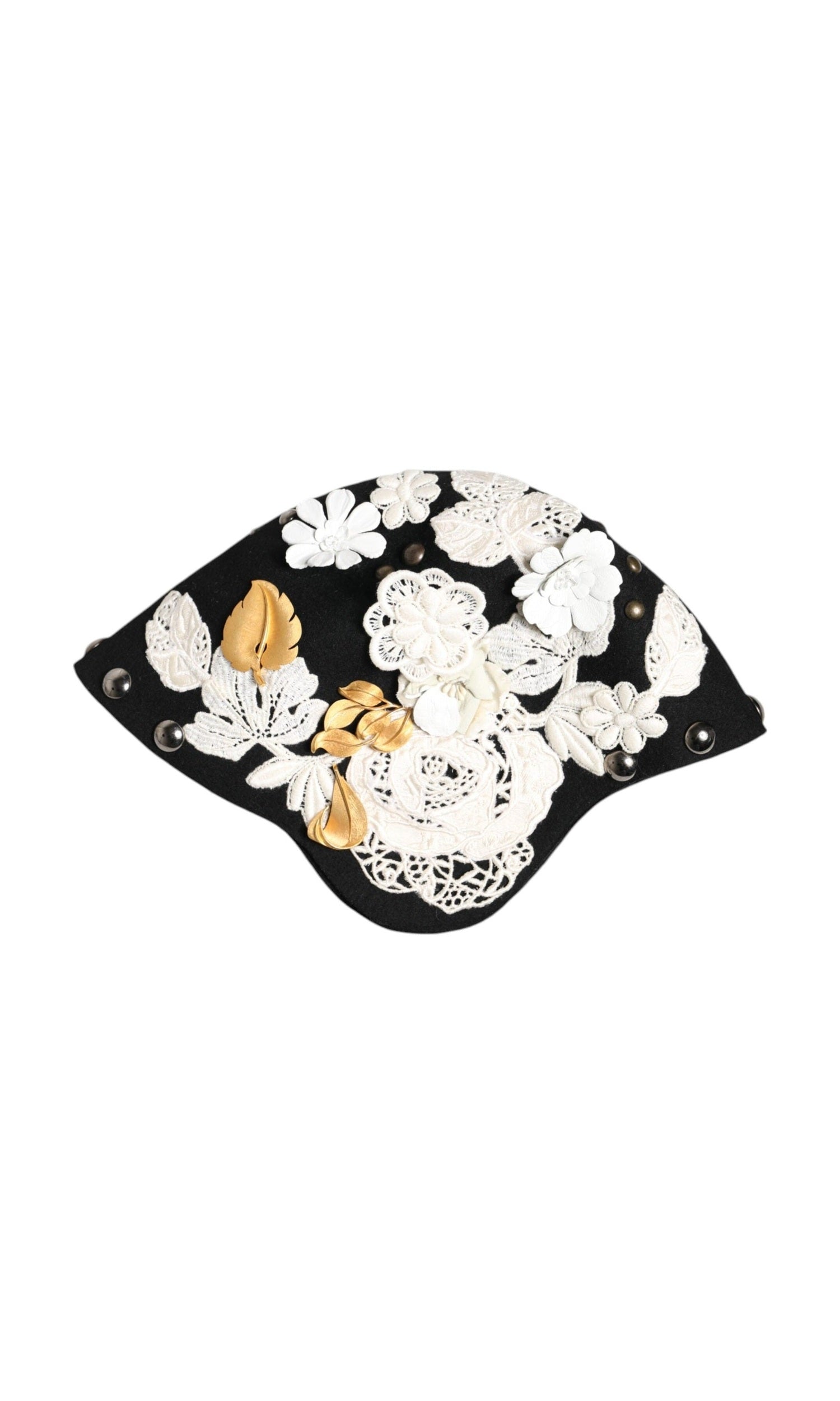 Dolce & Gabbana Black Wool White Floral Gold Leaf Cloche Hat Glam Steals