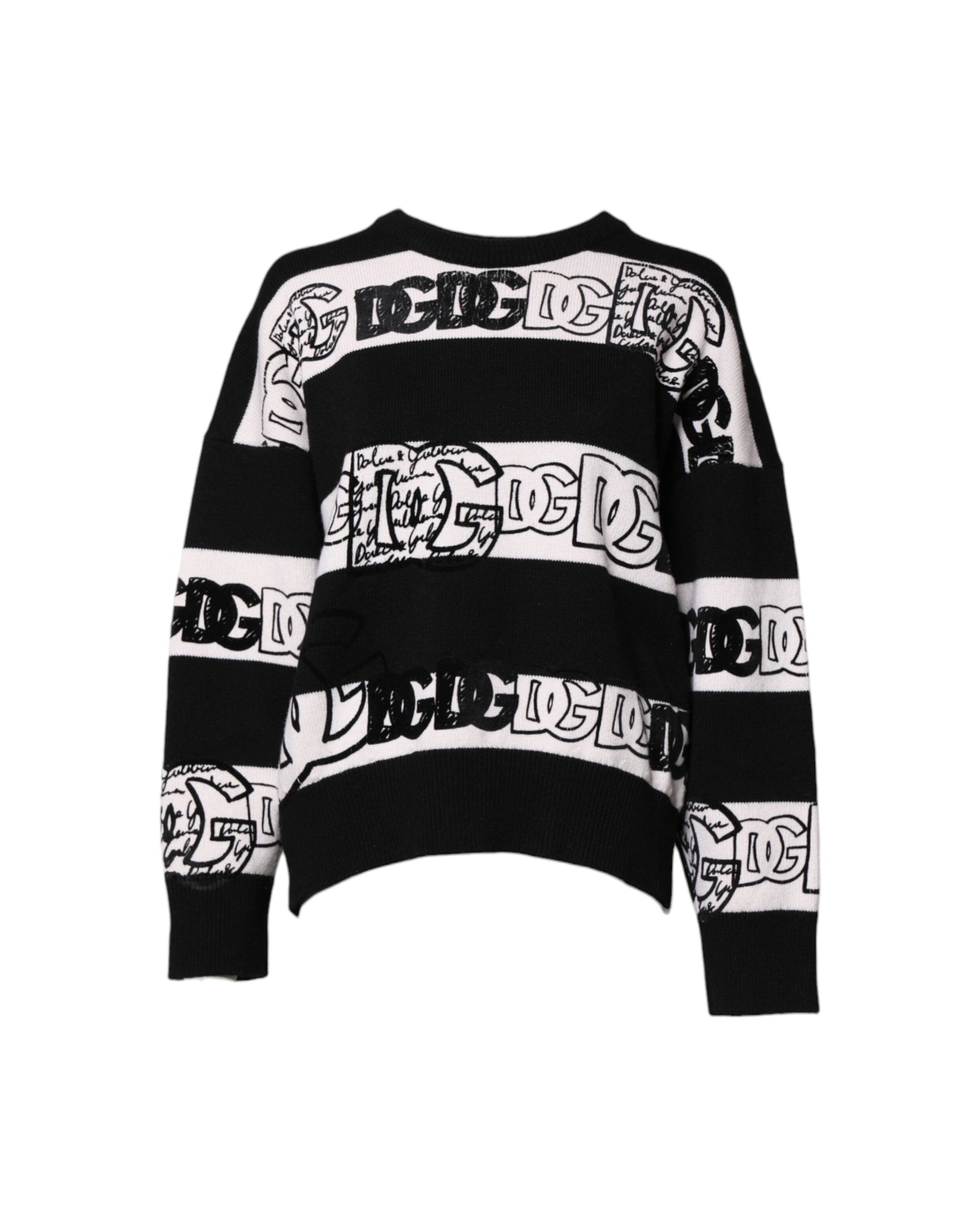 Dolce & Gabbana Black Wool White Logo Print Pullover Sweater Glam Steals