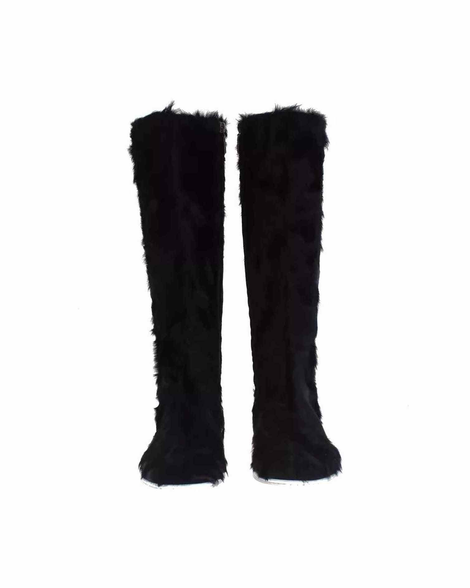 Dolce & Gabbana Black Xiangao Lamb Fur Leather Boots Shoes Boots