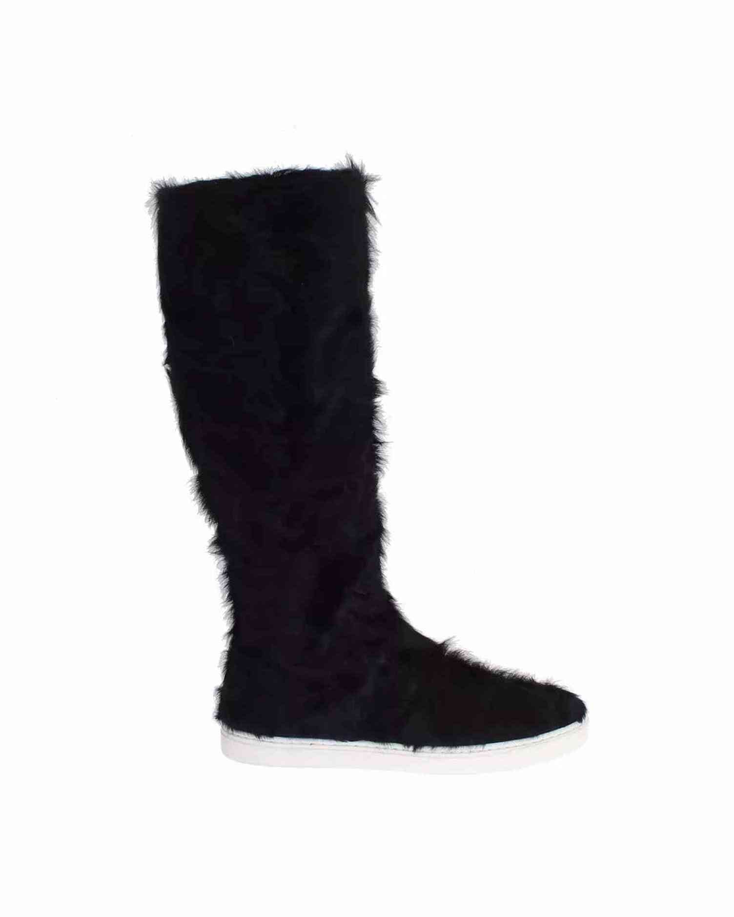 Dolce & Gabbana Black Xiangao Lamb Fur Leather Boots Shoes Boots
