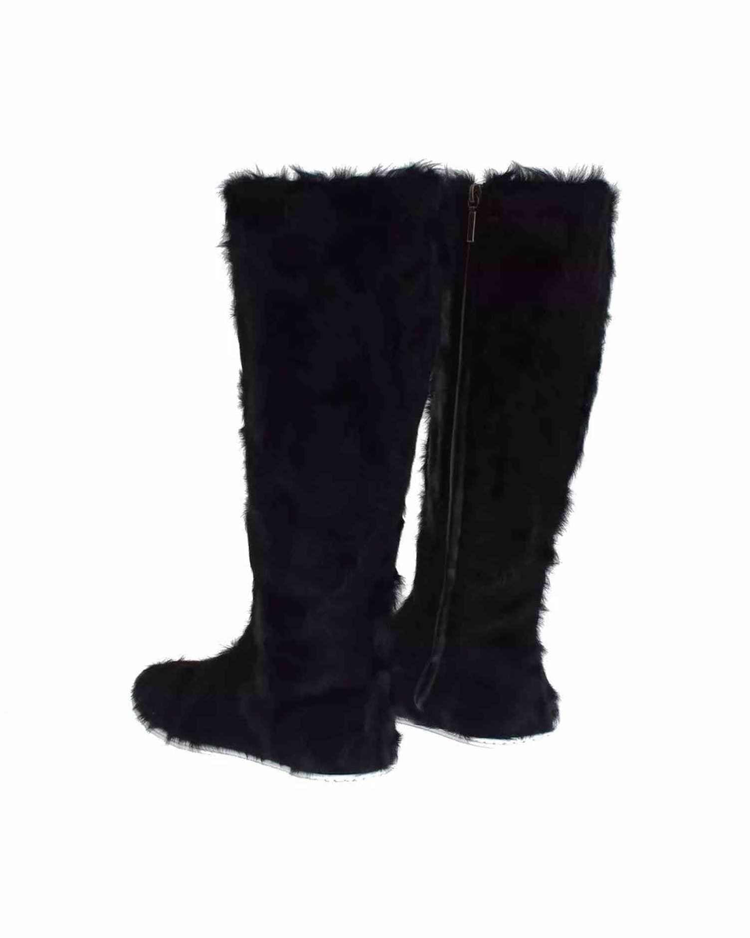 Dolce & Gabbana Black Xiangao Lamb Fur Leather Boots Shoes Boots