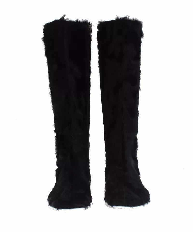 Dolce & Gabbana Black Xiangao Lamb Fur Leather Boots Shoes Glam Steals