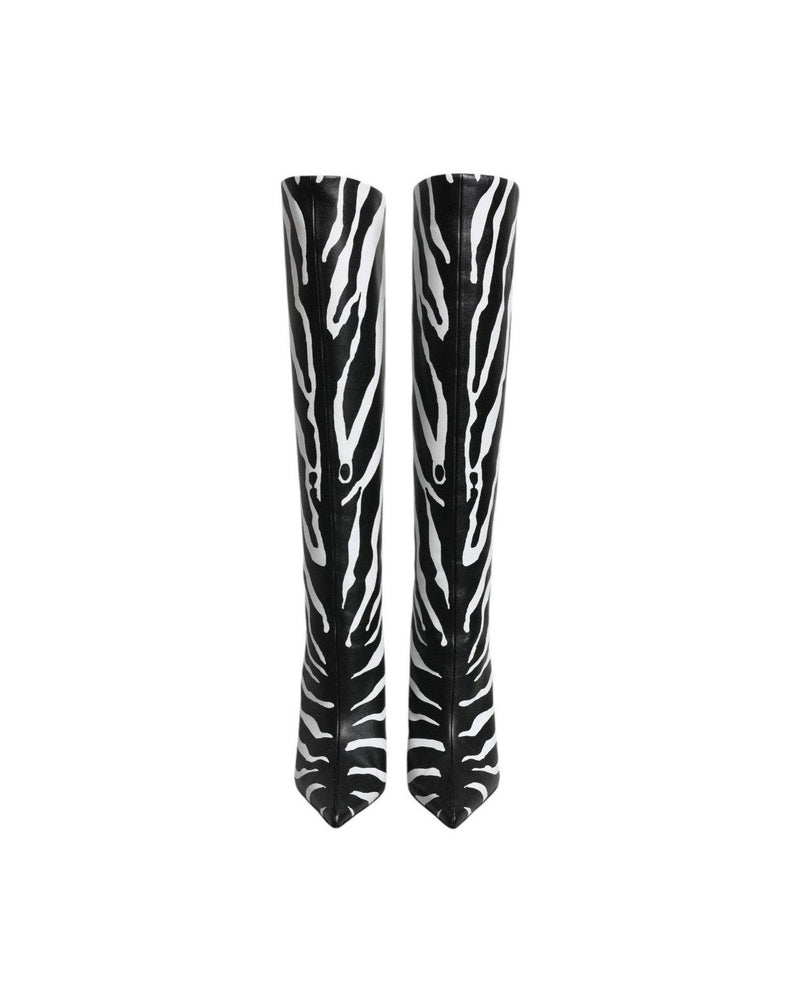 Dolce & Gabbana Black White Zebra Heels High Boots Shoes Glam Steals