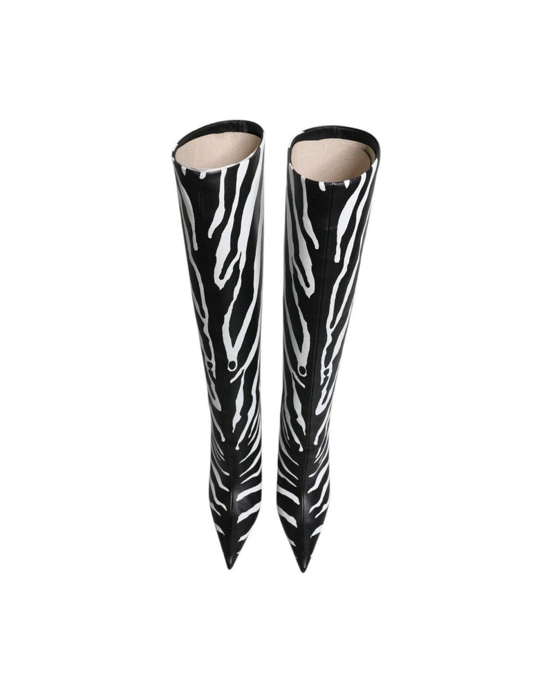 Dolce & Gabbana Black White Zebra Heels High Boots Shoes Glam Steals