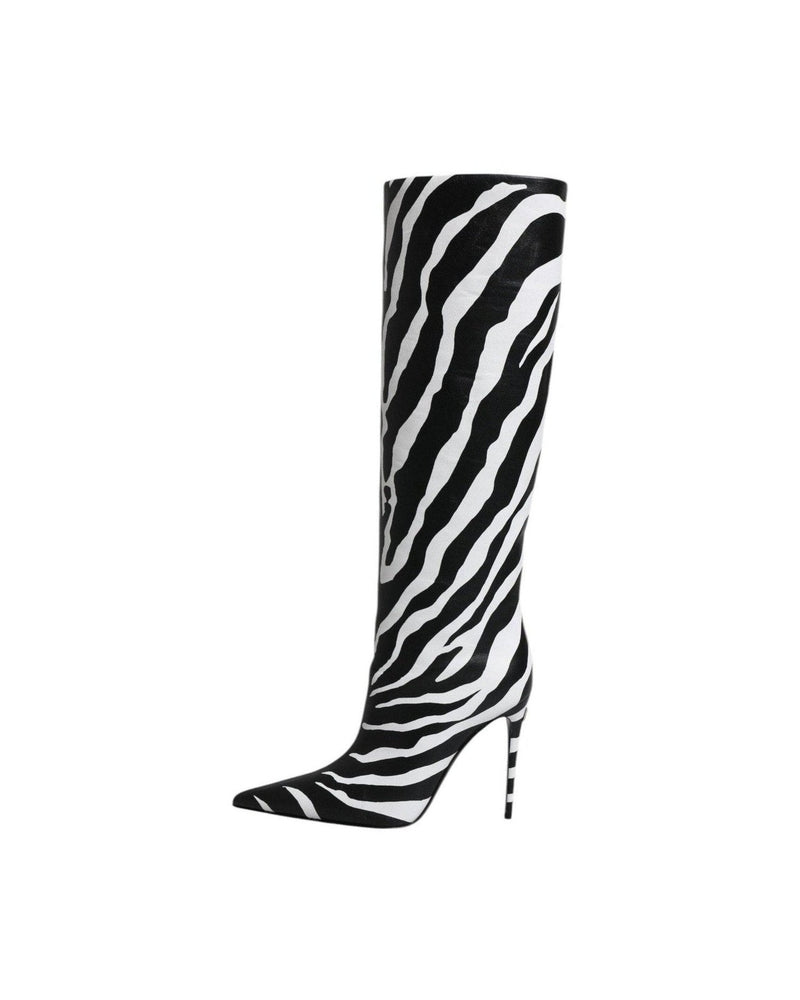 Dolce & Gabbana Black White Zebra Heels High Boots Shoes Glam Steals