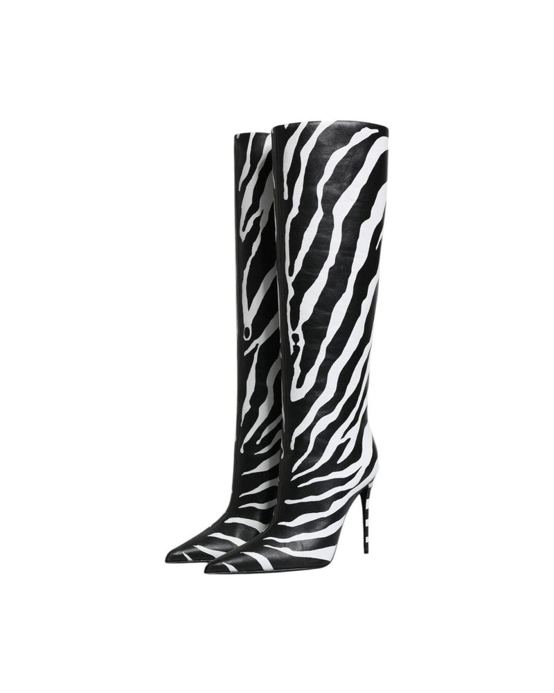 Dolce & Gabbana Black White Zebra Heels High Boots Shoes Glam Steals