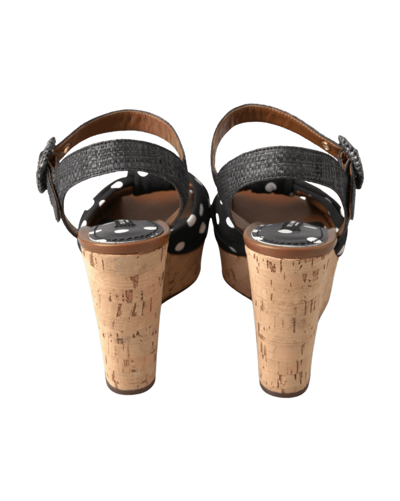 Dolce & Gabbana Black and Wedges Polka Dotted Ankle Strap Shoes Sandals Glam Steals