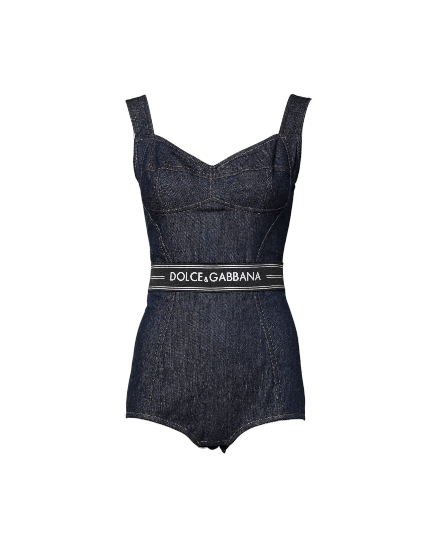 Dolce & Gabbana Blue Cotton Stretch Sleeveless Bodycon Denim Bodysuit Glam Steals