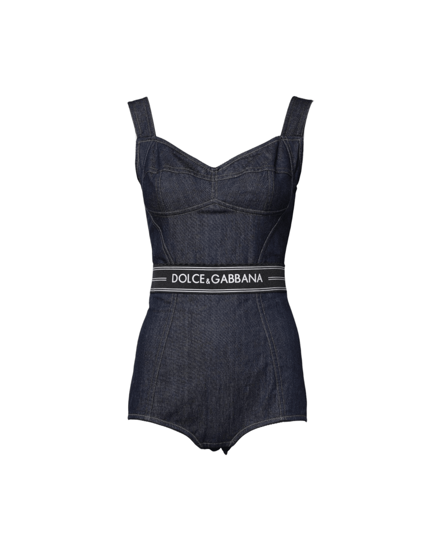 Dolce & Gabbana Blue Cotton Stretch Sleeveless Bodycon Denim Bodysuit
