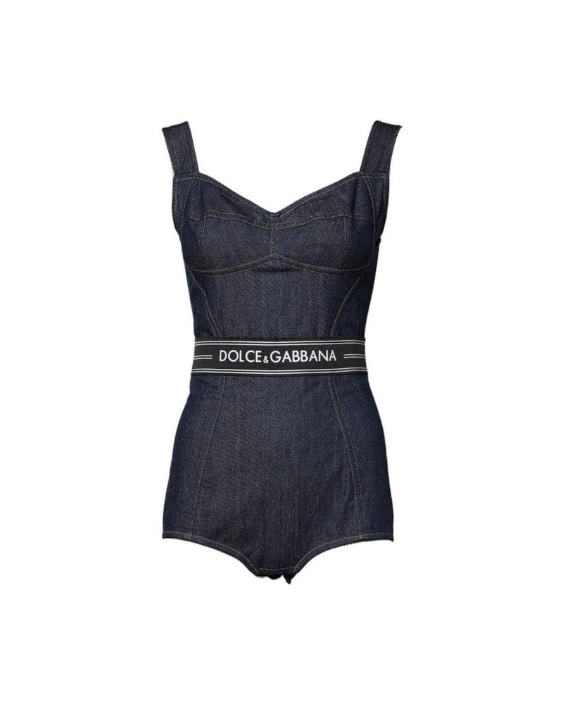 Dolce & Gabbana Blue Cotton Stretch Sleeveless Bodycon Denim Bodysuit Glam Steals