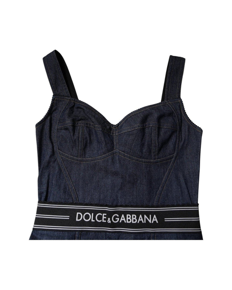 Dolce & Gabbana Blue Cotton Stretch Sleeveless Bodycon Denim Bodysuit Glam Steals