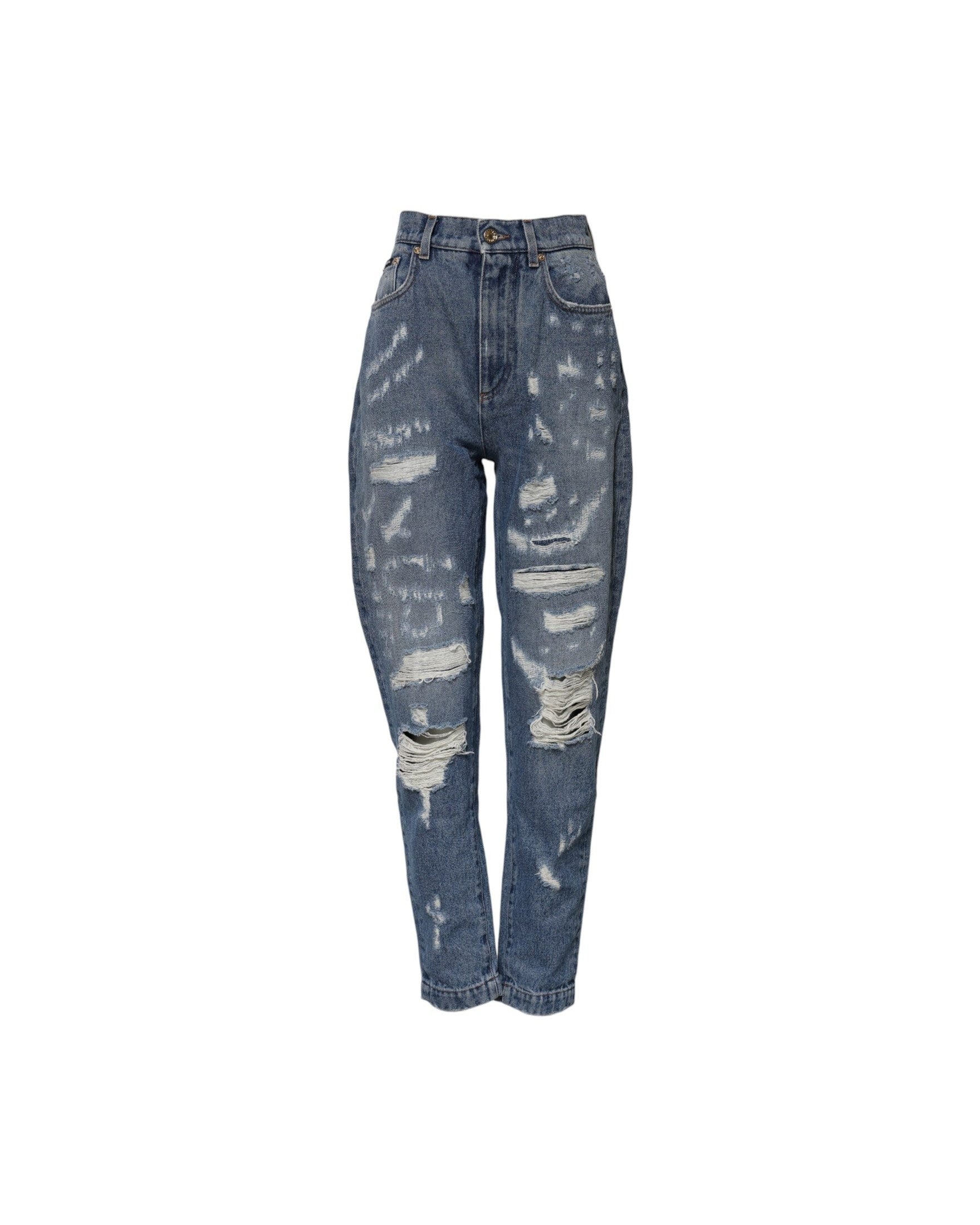Dolce & Gabbana Blue Denim Amber Tattered High Waist Jeans Glam Steals