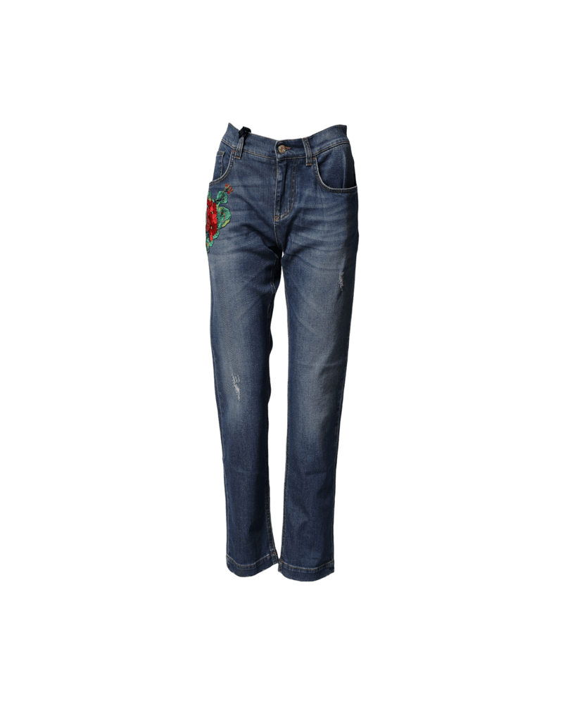 Dolce & Gabbana Blue Denim Floral Embroidered Boyfriend Jeans Glam Steals