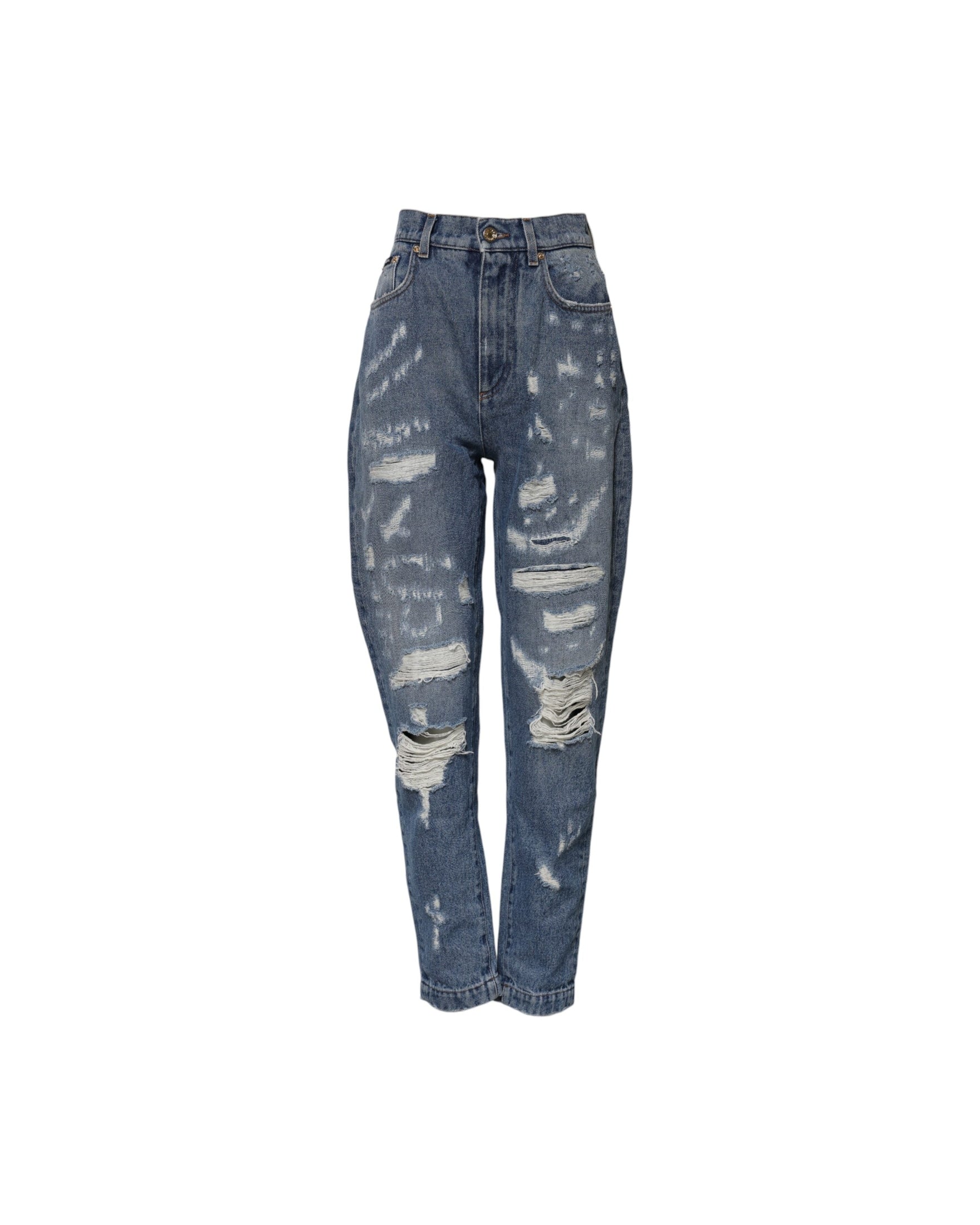 Dolce & Gabbana Blue Denim Tattered High Waist Women Jeans Glam Steals