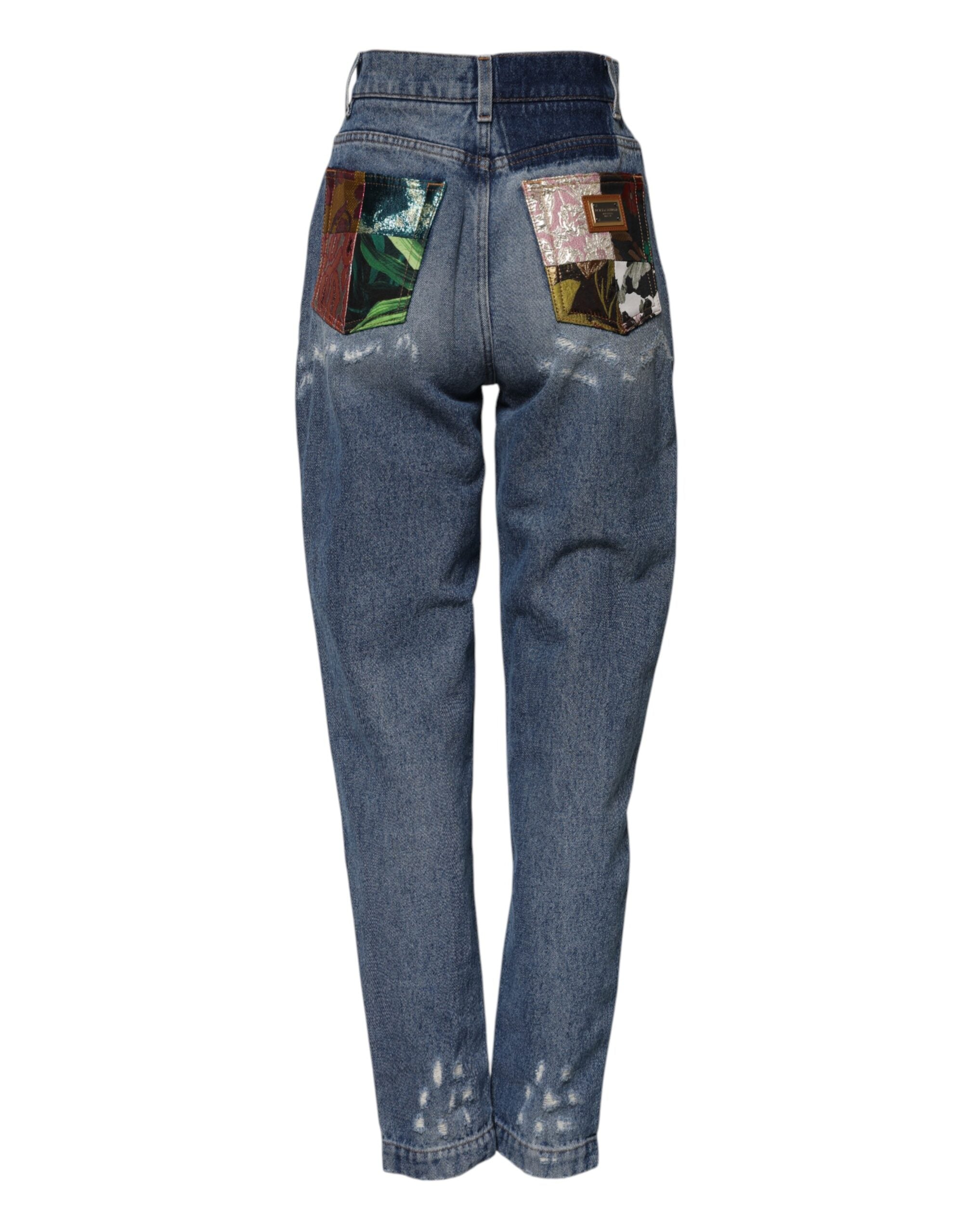 Dolce & Gabbana Blue Denim Tattered High Waist Women Jeans Glam Steals