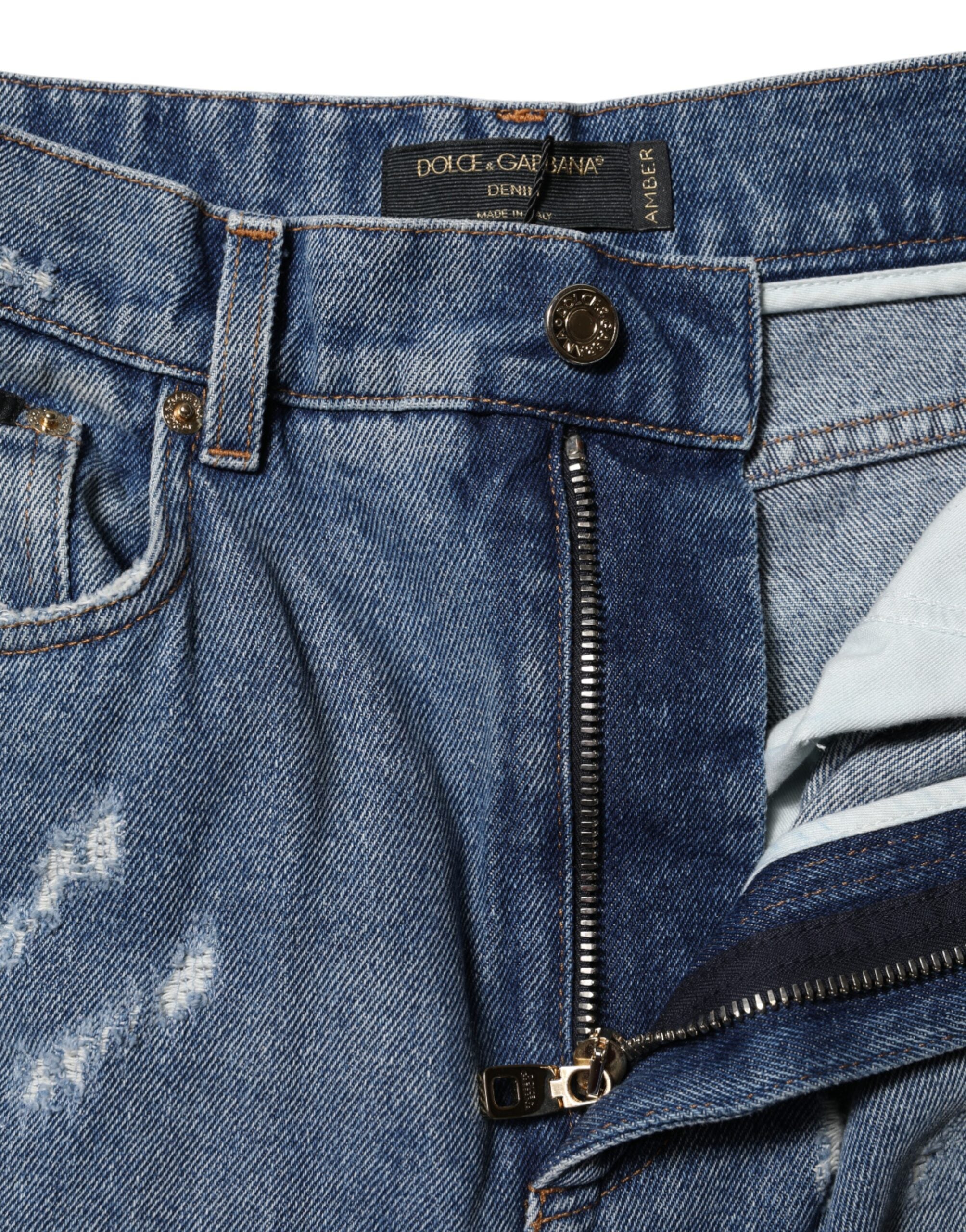 Dolce & Gabbana Blue Denim Tattered High Waist Women Jeans Glam Steals