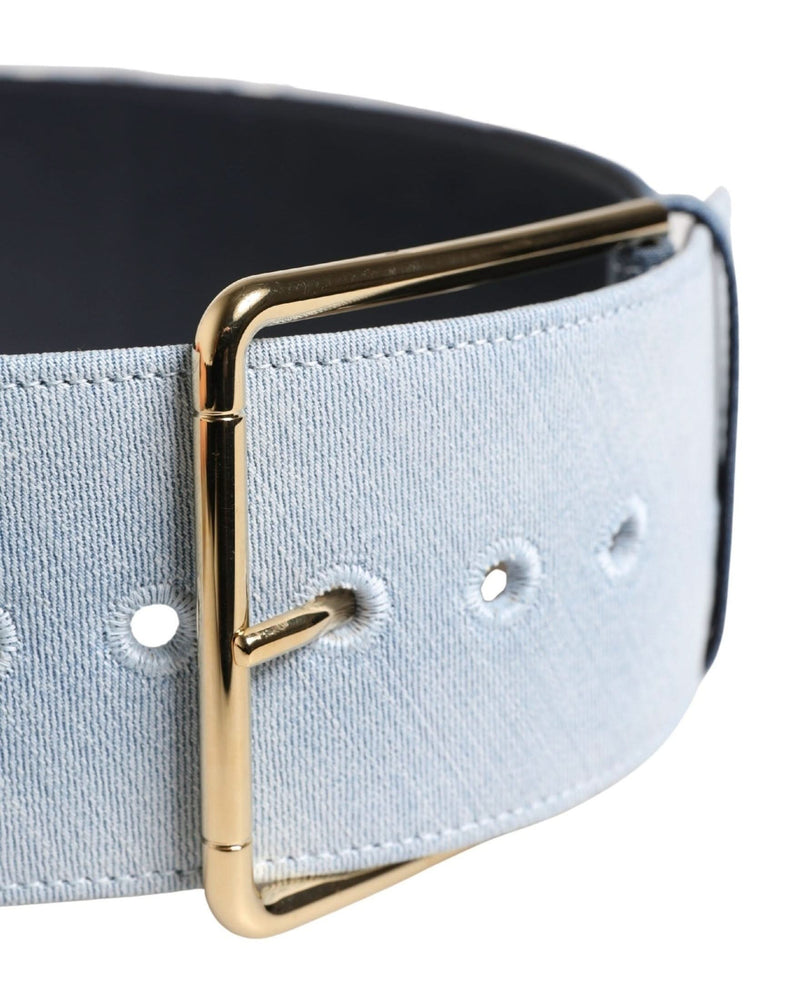 Dolce & Gabbana Blue Denim Two Tone Gold Metal Buckle Belt 