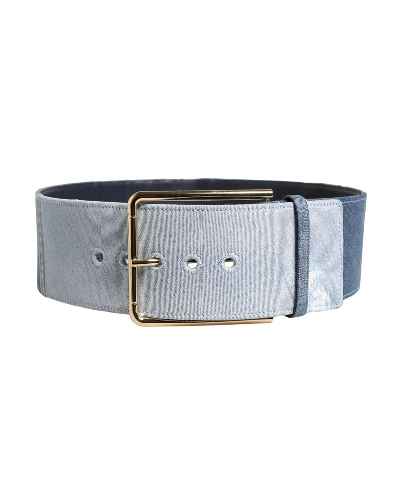 Dolce & Gabbana Blue Denim Two Tone Gold Metal Buckle Belt 