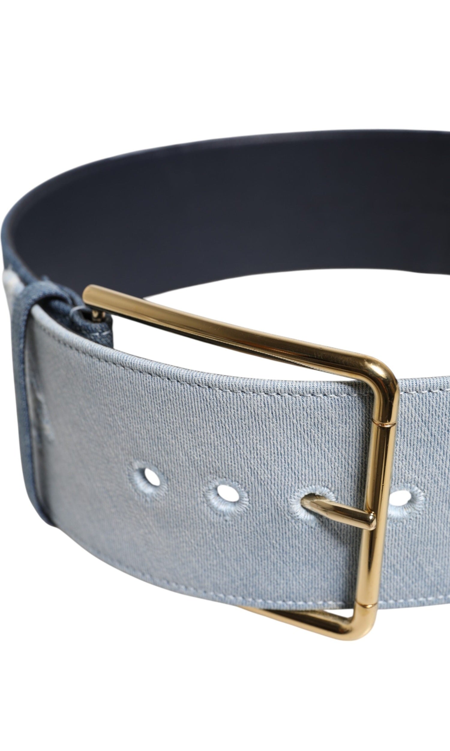Dolce & Gabbana Blue Denim Two Tone Gold Metal Buckle Belt Glam Steals