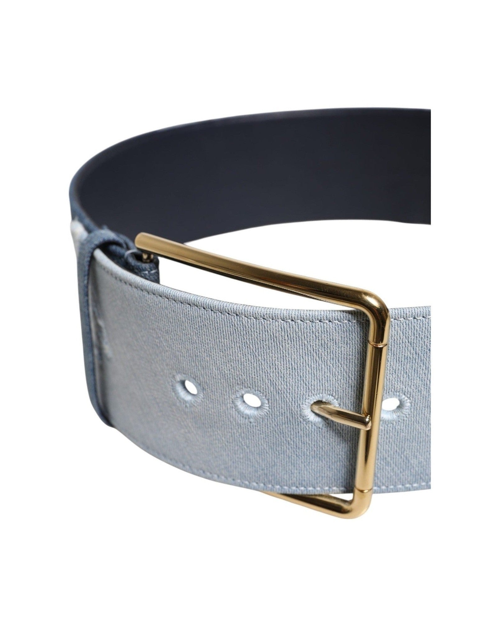 Dolce & Gabbana Blue Denim Two Tone Gold Metal Buckle Belt Glam Steals