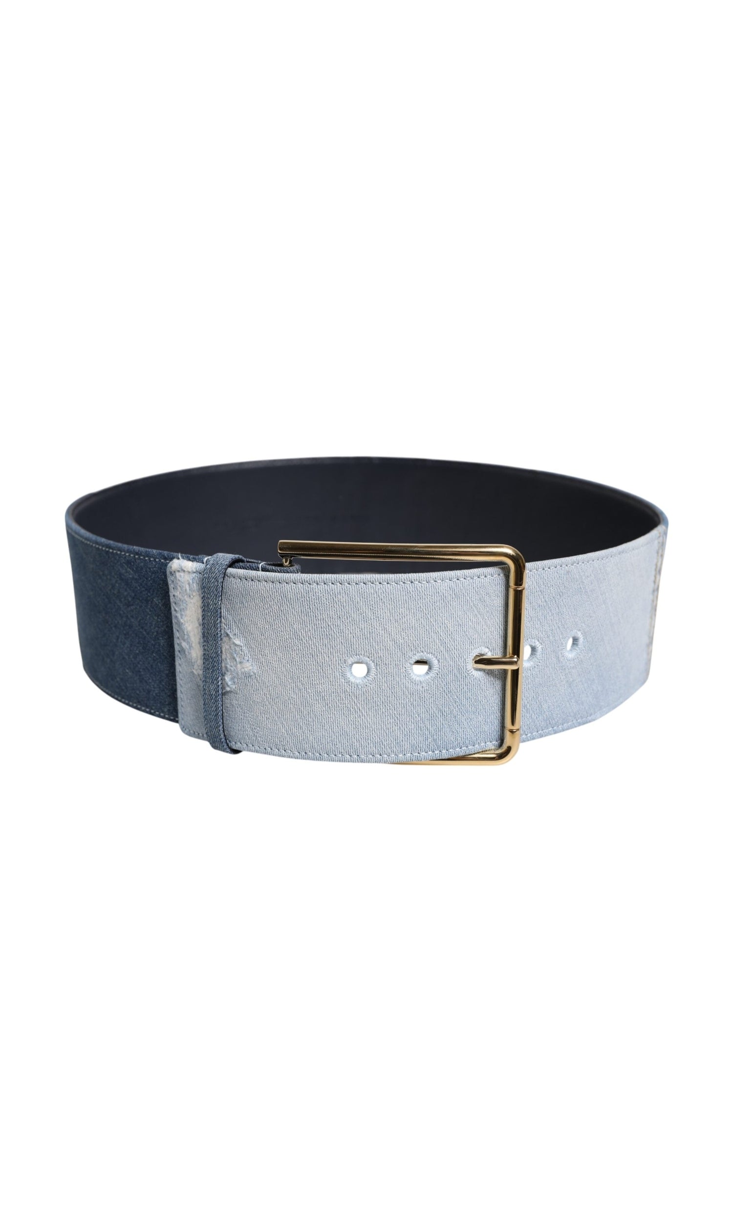 Dolce & Gabbana Blue Denim Two Tone Gold Metal Buckle Belt Glam Steals