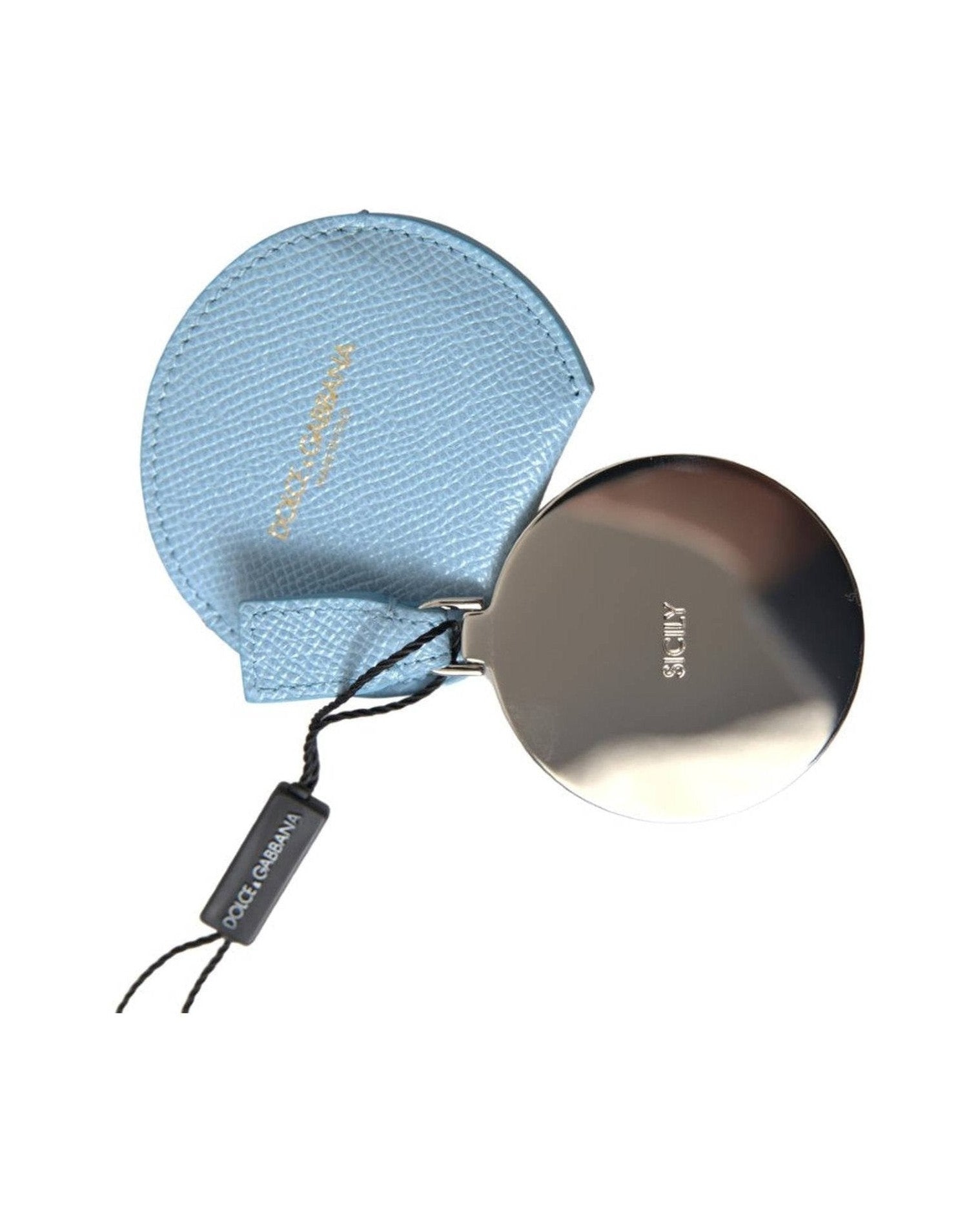 Dolce & Gabbana Elegant Leather Mirror Holder In Blue Light Glam Steals