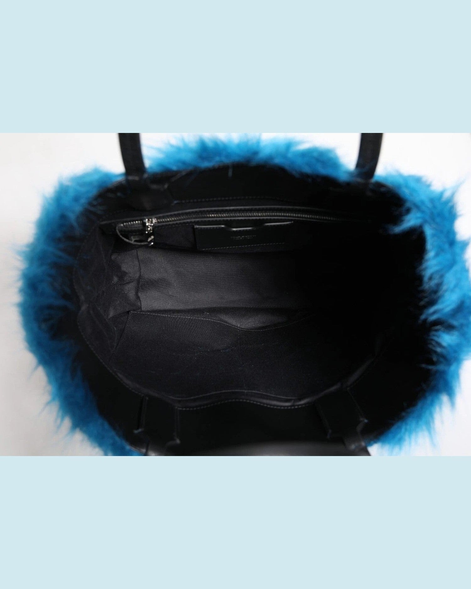 Dolce & Gabbana Blue Fur Logo Plaque Double Handle Shoulder Bag Glam Steals