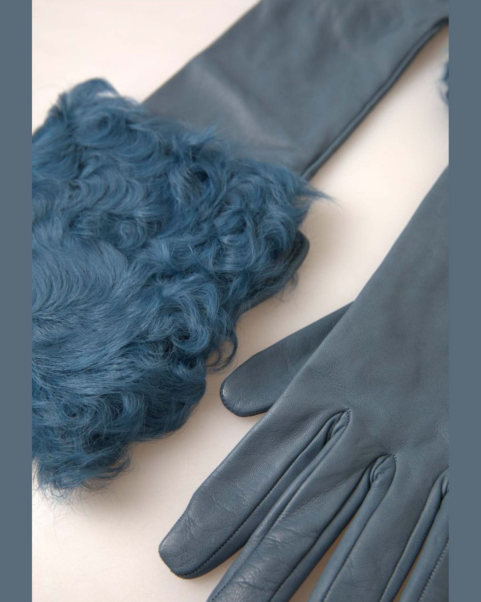 Dolce & Gabbana Blue Fur Trim Leather Gloves Gloves & Mittens