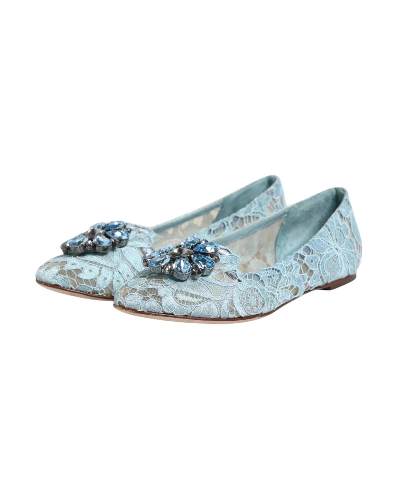 Dolce & Gabbana Blue Lace Crystal Ballet Flats Loafers Shoes Glam Steals