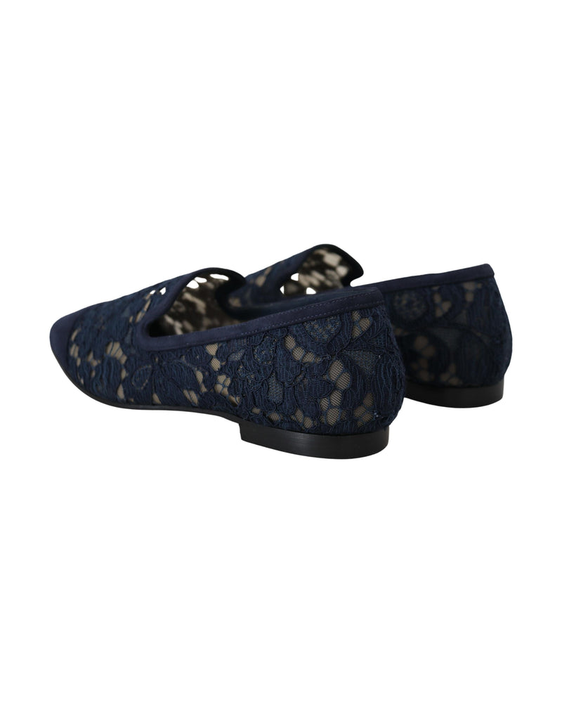 Dolce & Gabbana Blue Lace Floral Slip Ons Loafers Glam Steals