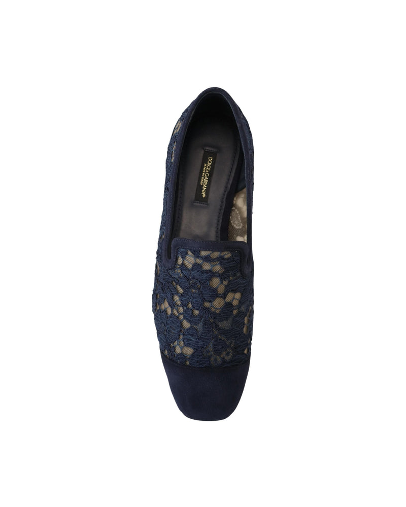 Dolce & Gabbana Blue Lace Floral Slip Ons Loafers Glam Steals