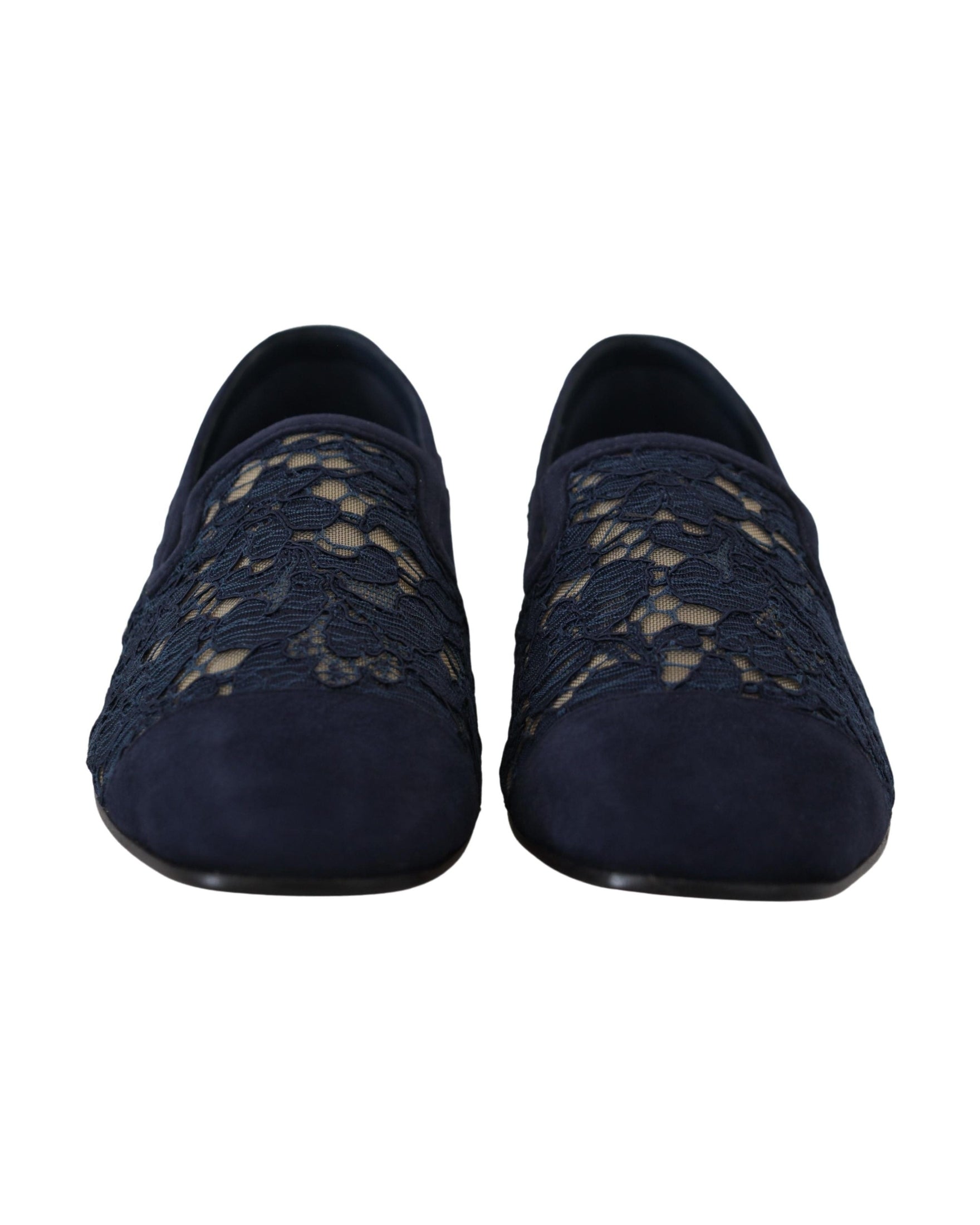 Dolce & Gabbana Blue Lace Floral Slip Ons Loafers Glam Steals