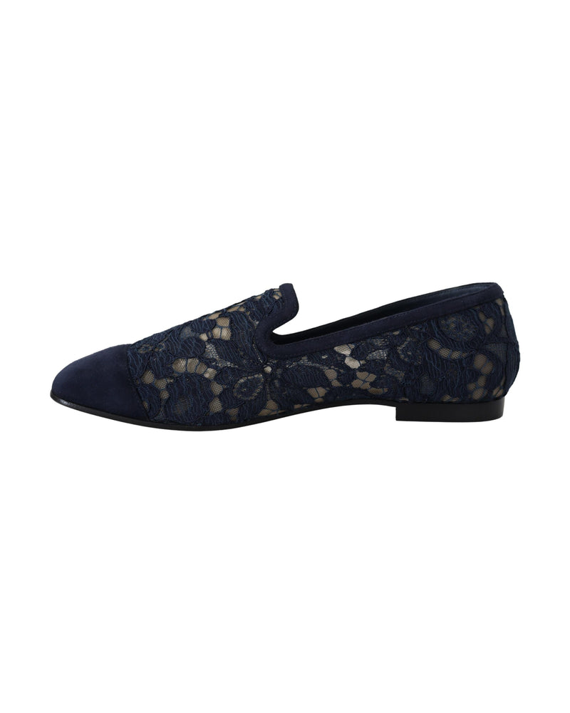 Dolce & Gabbana Blue Lace Floral Slip Ons Loafers Glam Steals