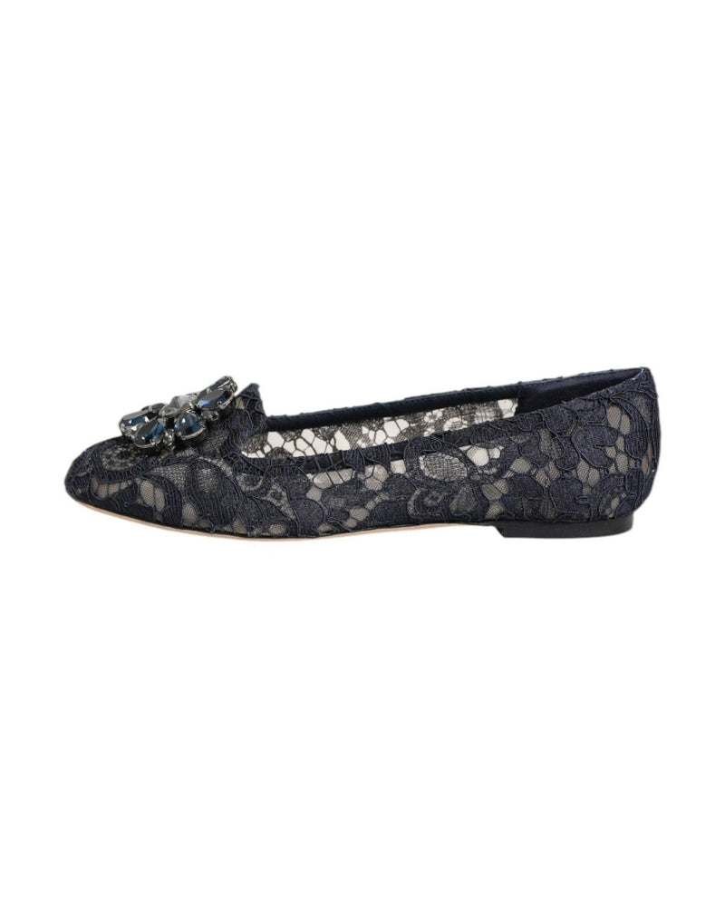Dolce & Gabbana Blue Lace Taormina Crystals Flats Shoes Shoes