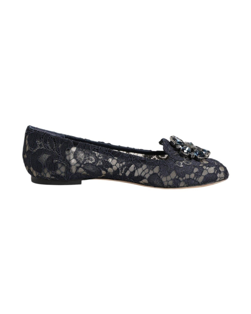 Dolce & Gabbana Blue Lace Taormina Crystals Flats Shoes Shoes