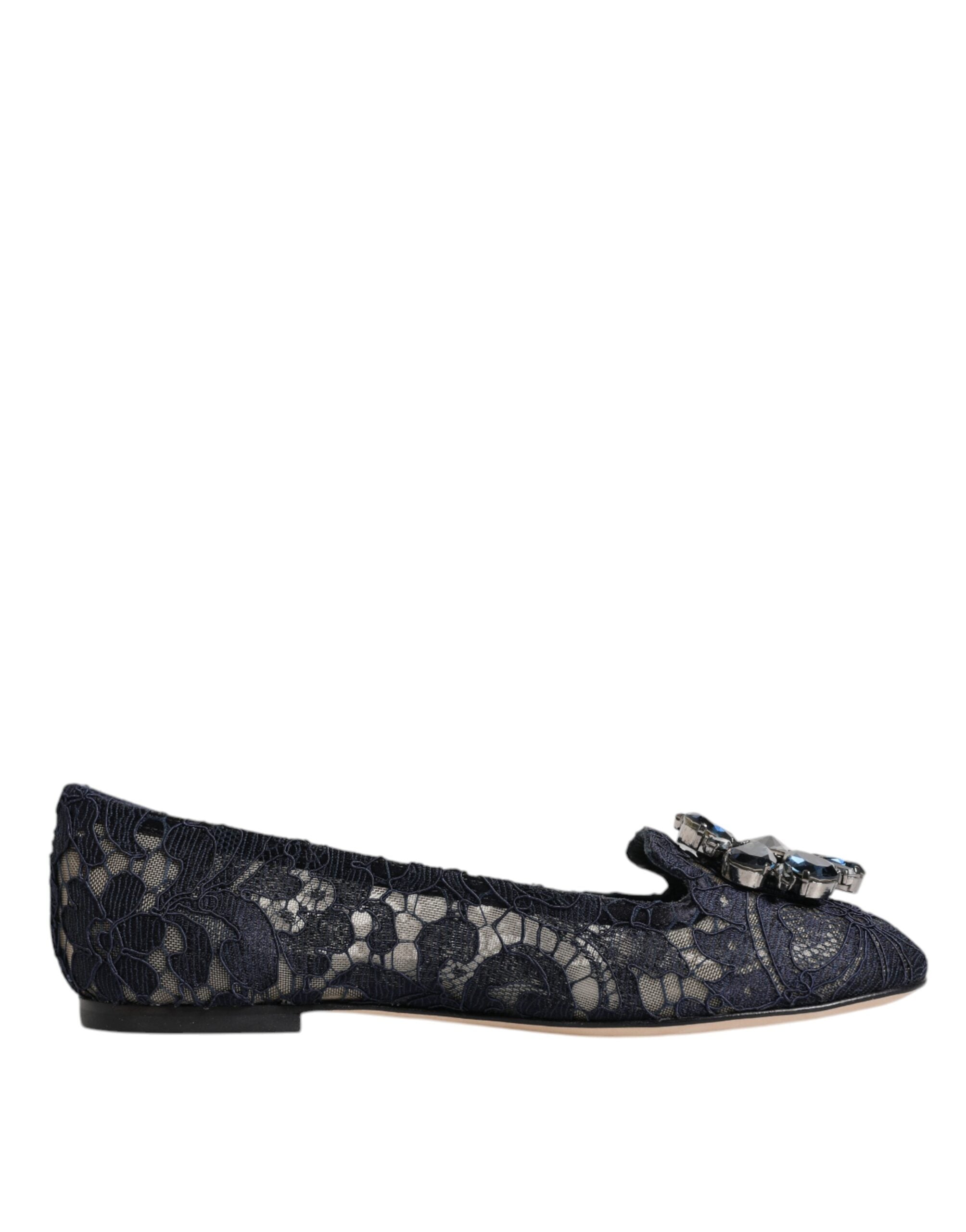 Dolce & Gabbana Blue Lace Taormina Crystals Flats Shoes Glam Steals