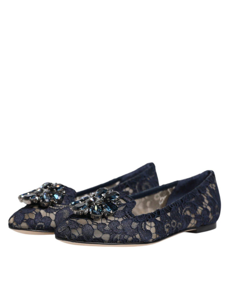 Dolce & Gabbana Blue Lace Taormina Crystals Flats Shoes Glam Steals