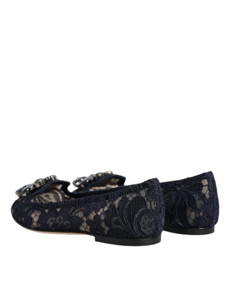 Dolce & Gabbana Blue Lace Taormina Crystals Flats Shoes Glam Steals
